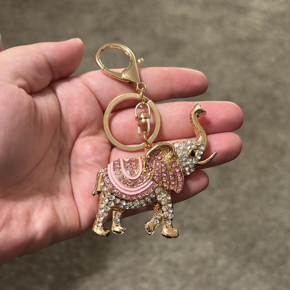 Gold and Pink Elephant Keychain - New
